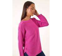 Roman Petite Curve Hem Knit Jumper for Women UK - Ladies Everyday Autumn Winter Round Neckline Comfy Soft Evening Vacation Work Party Night Out - Petite Pink - Size 14
