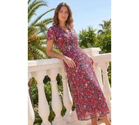 Roman Women's Petite Ditsy Floral Twist Midi Dress in Light Red | Size: 14