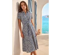 Roman Women's Petite Ditsy Tie Front Midi Dress in Blue | Size: 18 Roman Blue 18