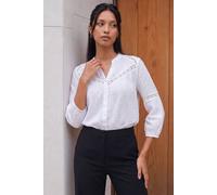 Roman Women's Petite Dobby Lace Trim Blouse in White | Size: 18 Roman White 18
