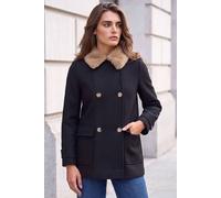 Roman Women's Petite Double Breasted Faux Fur Coat in Black | Size: 10