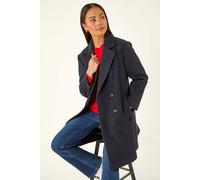 Roman Women's Petite Double Breasted Revere Collar Coat in Navy | Size: 12