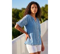 Roman Petite Embroidered V-Neck Top In Blue Blue