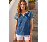 Roman Women's Petite Embroidered V-Neck Top in Navy | Size: 14 Roman Navy 14