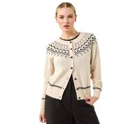 Roman Petite Fairisle Button Cardigan for Women UK - Ladies Everyday Autumn Winter Round Neckline Comfy Soft Evening Vacation Work Party Night Out - Petite Ivory - Size 12