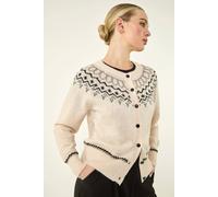 Roman Petite Fairisle Button Cardigan for Women UK - Ladies Everyday Autumn Winter Round Neckline Comfy Soft Evening Vacation Work Party Night Out - Petite Ivory - Size 14