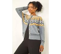 Roman Women's Petite Fairisle Buttoned Knit Cardigan Sweater in Grey | Size: 16