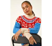 Petite Fairisle High Neck Knit Jumper Roman Blue 14