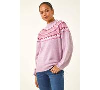 Roman Women's Petite Fairisle Knit Jumper in Pink | Size: 14 Roman Pink 14