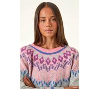 Roman Women's Petite Fairisle Raglan Knit Jumper in Grey | Size: 12