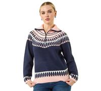 Roman Petite Fairisle Zip Detail Jumper for Women UK - Ladies Autumn Everyday Winter Holiday Long Sleeve Warm Ribbed Knit Comfy Soft Feel Top Daywear Sweaters - Navy - Size 18