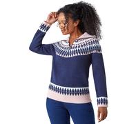 Roman Petite Fairisle Zip Detail Jumper for Women UK - Ladies Autumn Everyday Winter Holiday Long Sleeve Warm Ribbed Knit Comfy Soft Feel Top Daywear Sweaters - Navy - Size 8
