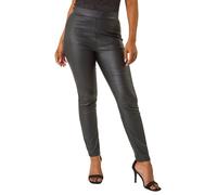 Roman Originals Coated Elastic Waist Bengaline Stretch Trouser for Women UK Ladies PU Mat Legging Jegging Pants High Waisted Pull On Latex Imitation Stretchy Jeans Slimming - Petite Black - Size 8