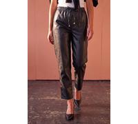 Roman Women's Petite Faux Leather Textured Drawstring Trouser in Black | Size: 14