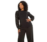 Petite Faux Pearl Contrast Cable Knit Jumper Roman Black 12