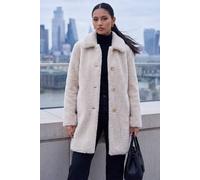 Roman Women's Petite Faux Sheepskin Coat in Ivory | Size: 10