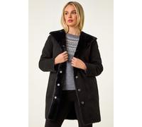 Roman Petite Faux Sheepskin Hooded Coat In Black Black 12