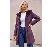 Roman Women's Petite Faux Sheepskin Hooded Coat in Wine | Size: 14
