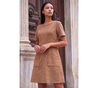 Roman Women's Petite Faux Suede Stitched Dress in Tan | Size: 12