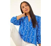 Roman Women's Petite Floral Buttoned Blouse in Blue | Size: 12 Roman Blue 12
