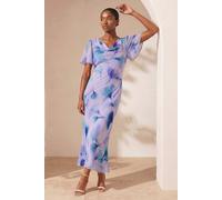 Roman Women's Petite Floral Cowl Neck Midi Dress in Blue | Size: 16