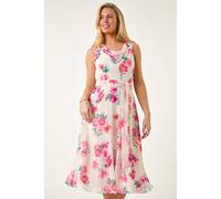 Roman Originals Floral Print Cowl Neck Dress for Women UK - Ladies Everyday Holiday Spring Summer Comfy Soft Evening Vacation Work Party