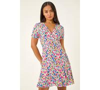 Roman Women's Petite Floral Frill Wrap Dress in Blue | Size: 14 Roman Blue 14