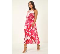 Petite Floral Halter Neck Shift Dress Roman Red 14