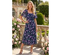 Roman Women's Petite Floral Midi Dress in Navy | Size: 12