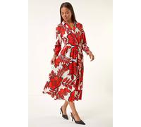 Roman Women's Petite Floral Midi Shirt Dress in Red | Size: 10