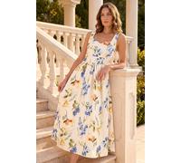 Roman Women's Petite Floral Print Premium Stretch Midi Dress in Ivory | Size: 14