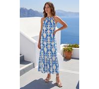 Roman Women's Petite Floral Print Tie Midi Dress in Blue | Size: 16 Roman Blue 16