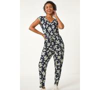 Petite Floral Print Tie Stretch Jumpsuit Roman Navy 18