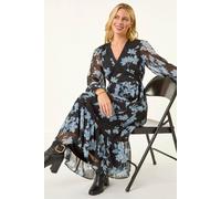 Roman Women's Petite Floral Print Trim Midi Dress in Black | Size: 16 Roman Black 16