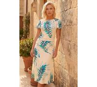 Roman Women's Petite Floral Side Ruched Midi Dress in Peach | Size: 18 Roman Peach 18