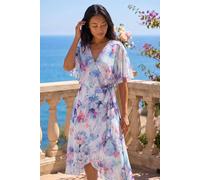 Roman Women's Petite Floral Tie Front Cape Dress in Blue | Size: 14 Roman Blue 14
