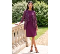 Roman Women's Petite Foil Contrast Mock Dress in Wine | Size: 14 Roman Wine 14