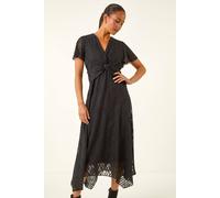 Roman Women's Petite Front Twist Jacquard Dress in Black | Size: 14 Roman Black 14