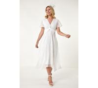 Roman Women's Petite Front Twist Jacquard Dress in White | Size: 10 Roman White 10