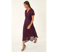 Roman Women's Petite Front Twist Jacquard Dress in Wine | Size: 14 Roman Wine 14