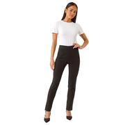 Roman Originals Stretch Trousers for Women UK Ladies High Waisted Pants Pull On Leggings Smart Slimming Office Work Fitted Tailored Tapered Regular & Plus Sizes - Petite Black (26 in) - Size 14
