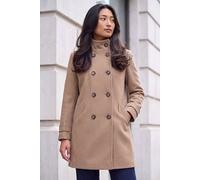 Roman Women's Petite Funnel Neck Double Breasted Coat in Stone | Size: 16