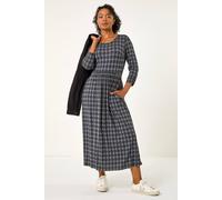 Roman Originals Midi Dress with Pockets for Women UK Ladies Stretchy Jersey Maxi Long Short Sleeve Elasticated Gathered High Waist Boho Flattering Skater Swing Fit Flare - Petite Grey - Size 12
