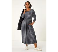 Roman Originals Midi Dress with Pockets for Women UK Ladies Stretchy Jersey Maxi Long Short Sleeve Elasticated Gathered High Waist Boho Flattering Skater Swing Fit Flare - Petite Grey - Size 12