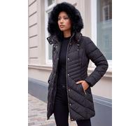 Roman Women's Petite Hooded Longline Quilted Coat in Black | Size: 18