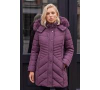 Roman Women's Petite Hooded Longline Quilted Coat in Plum | Size: 16