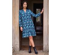 Petite Ikat Print Tiered Hem Dress Roman Teal 12