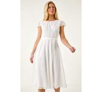 Petite Jacquard Gathered Neck Dress Roman White 12