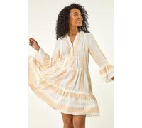 Roman Women's Petite Jacquard Tiered Dress in Coral | Size: 16 Roman Coral 16