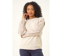 Roman Women's Petite Knit Jacquard Sleeve Jumper in Ivory | Size: 16 Roman Ivory 16
